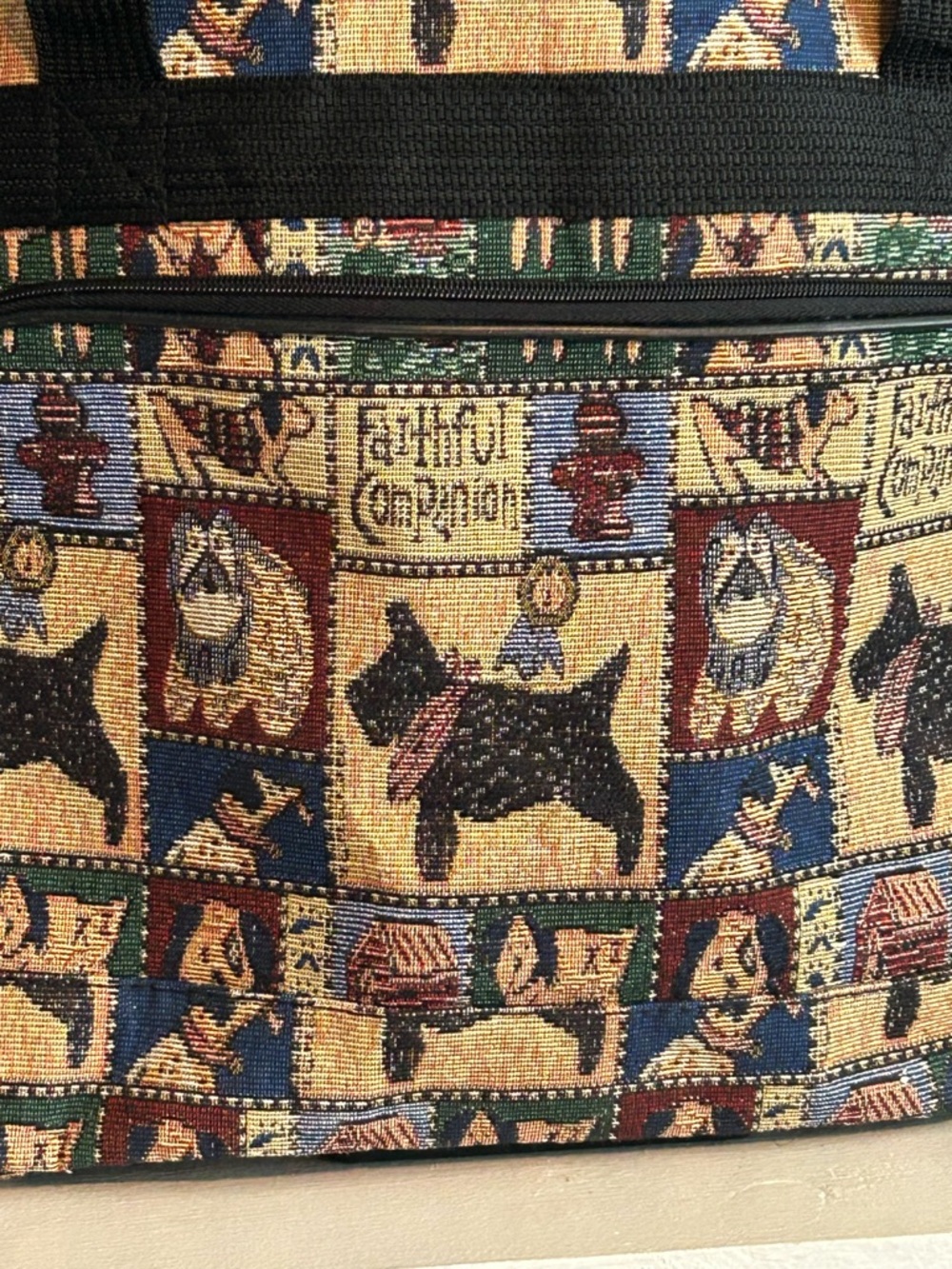 Vintage Tapestry Scotty Dog Pattern Tote Bag - Black/Multi - Picture 2 of 5